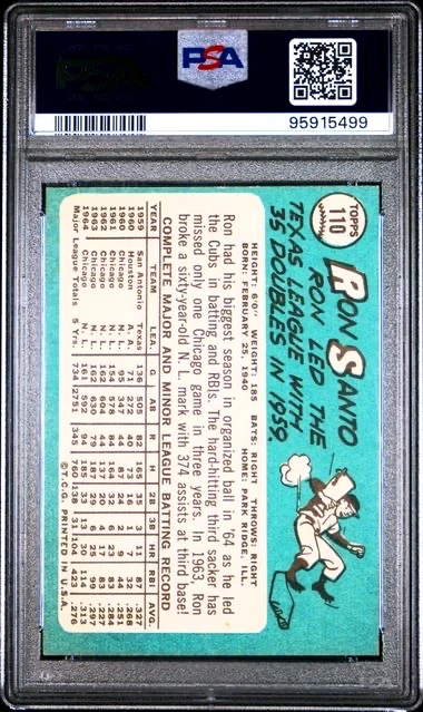 1965 Topps No110 RON SANTO HOF Chicago Cubs PSA 8 почти как новая MT - Изображение 2 из 2