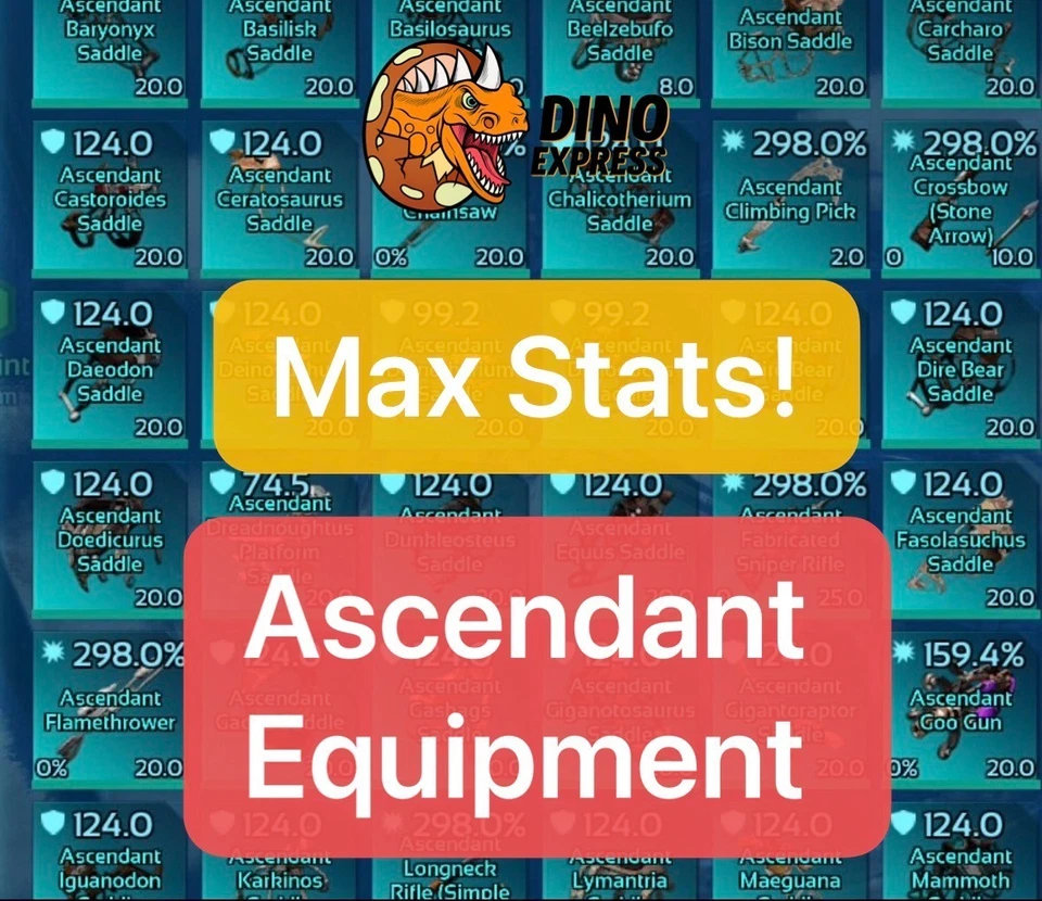 Ascendant Max Gears/Saddle MAX Stats ARK🦕 Survival Ascended ASA PVE PC/XBOX/PS