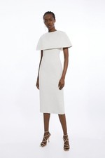 Karen Millen Bodycon Midi Dress UK12 in Cream RRP £219