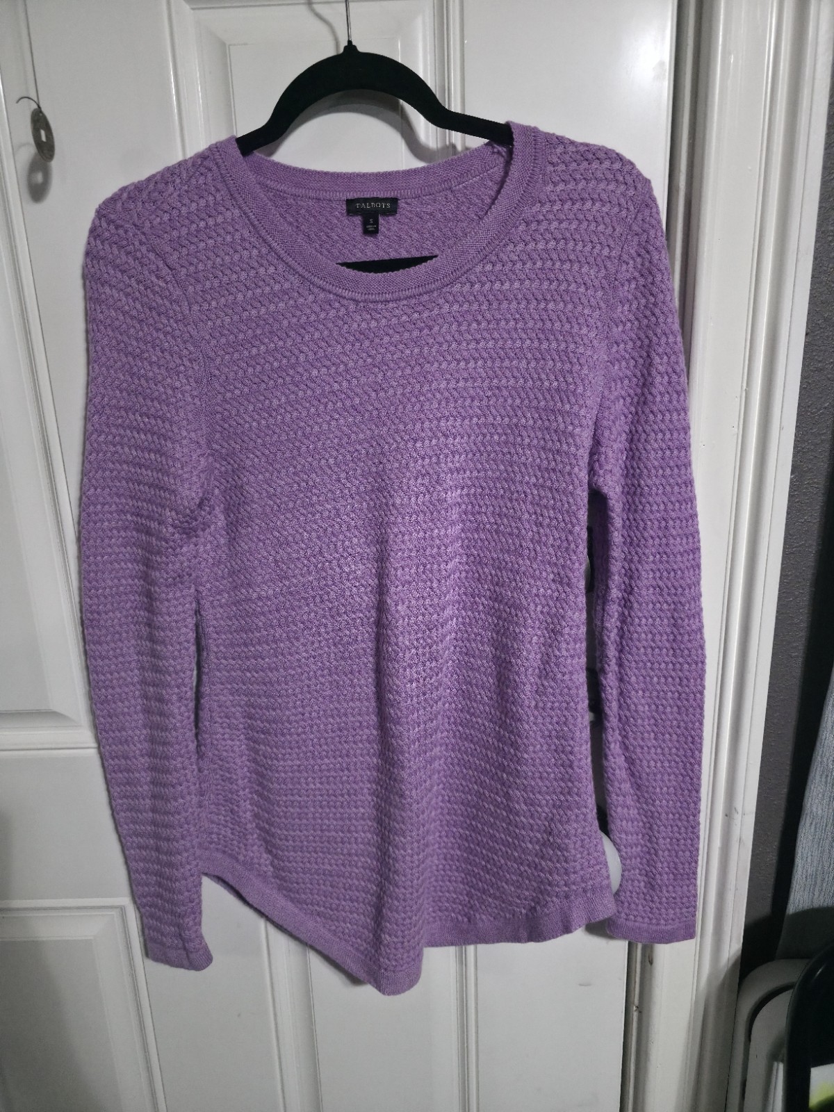 TALBOTS Women's Purple Cable-Knit Long Sleeve Sweater Partial Lambswool Size S