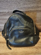 Kate Spade New York Black Pebbled Zip Backpack Zipper Stitching Inner Pockets