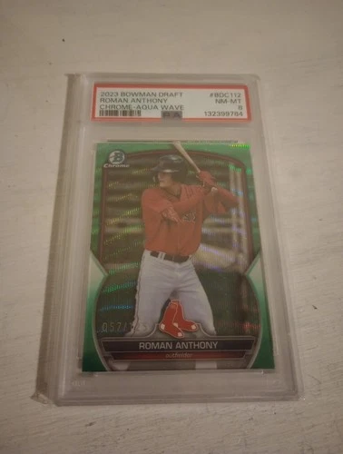 2023 Bowman Draft Roman Anthony Chrome Aqua Wave Ref #'d 057-125 PSA 8 RED SOX