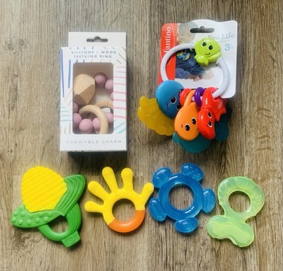 NEW Chewable Charm & Infantino Silicone Wood Teething Toy Set Sea Life BPA Free