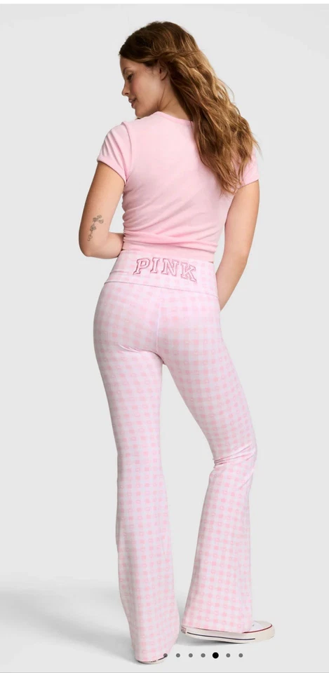 PINK x LoveShackFancy Cotton Foldover Flare Leggings in ICON GINGHAM XS-L - Image 2 of 4
