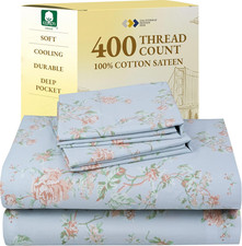 Full Size Bed Sheets Set - 400 Thread Count Sateen, Natural 100 Cotton Sheets f