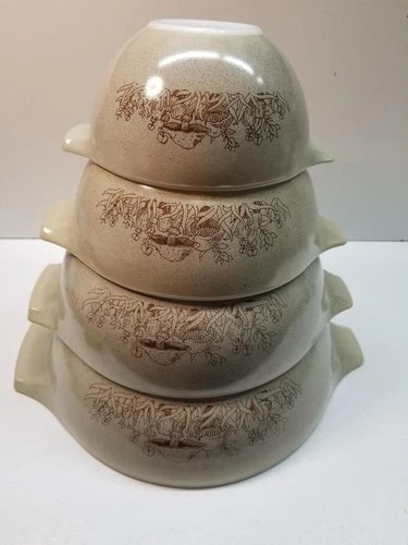 Pyrex Vintage 4 Piece Cinderella Mixing Bowl Set Forest Fancies Mushroom-MINT