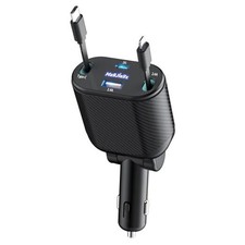 Retractable Car Charger 4 in 1 Fast Charging Adapter 62W Black  C L  