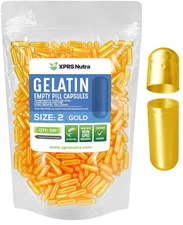 XPRS Nutra Size 2 Gold Empty Gelatin Capsules Gelcaps Kosher Caps Pills