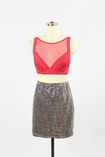 FREDERICK'S OF HOLLYWOOD Black Rainbow Stretch Sequin Mini Slip Skirt, Size M