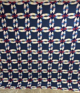 Vintage Hand Crafted & Quilted Double Wedding Ring Quilt By Arch 82x80 #611