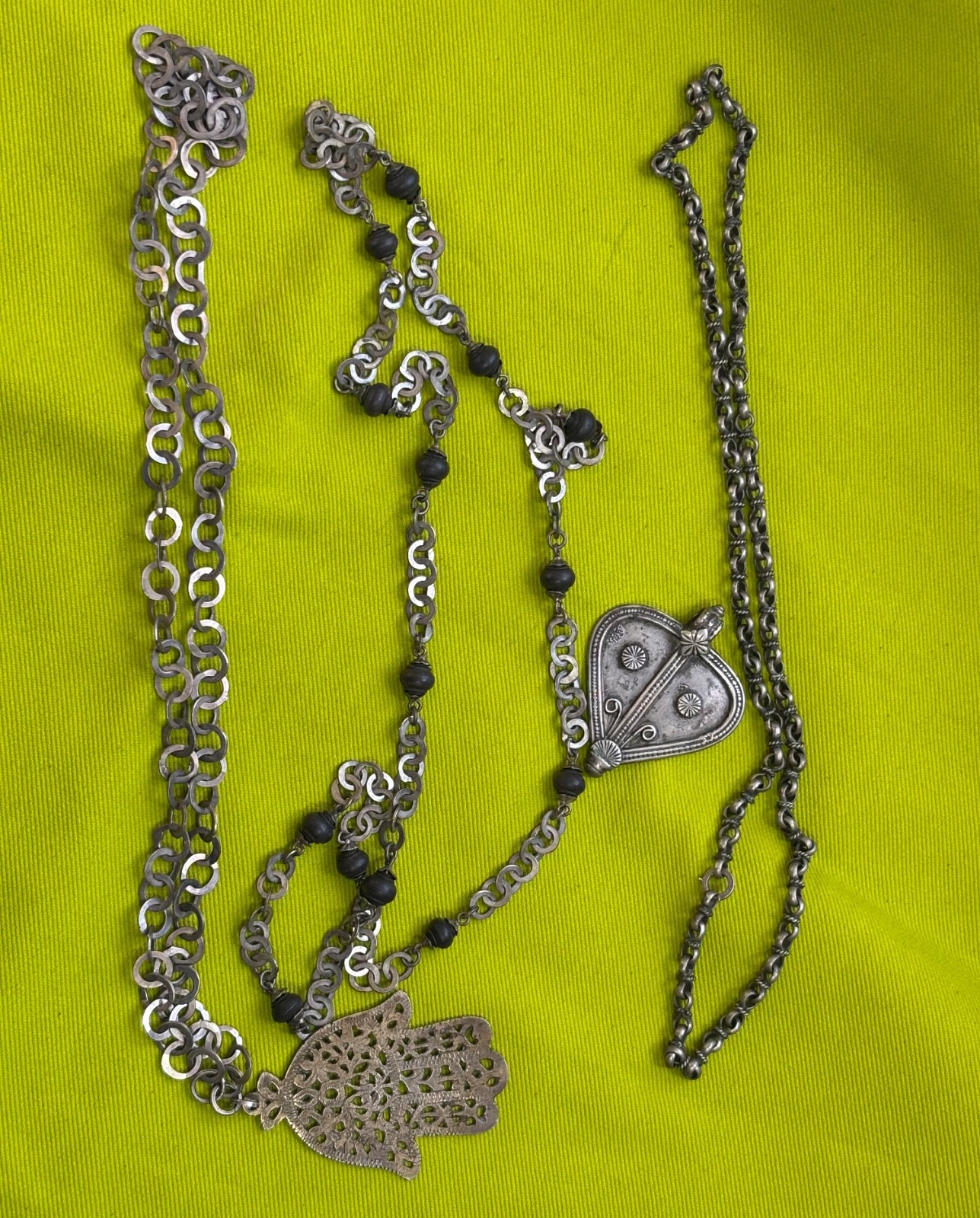 Vintage Tribal Bedouin Silver 3 Necklaces 2 Pendant 163.7g