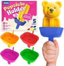 5 pcs Drip Free Popsicle Holders for Kids, Reusable Silicone Ice Cream Holder Wi