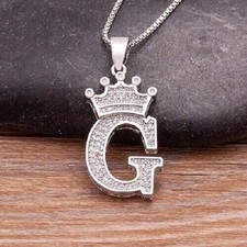 2Ct Round Lab-Created Diamond Crown Letter "G" Pendant 14K White Gold Plated