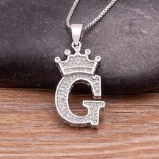 2Ct Round Lab-Created Diamond Crown Letter "G" Pendant 14K White Gold Plated