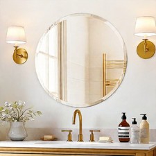 USHOWER 24" Round Frameless Bathroom Mirror Beveled Edge Circle Wall Vanity HD