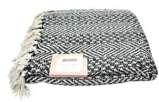 Navy White Cotton-Blend Throw Blanket, 50" x 60", Cozy Stylish, New