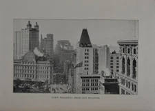 Antique New York City Art Print 1904 Downtown Broadway Ave Black and White