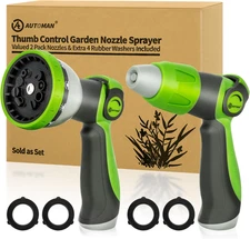 AUTOMAN Garden Hose Nozzle - 2 Pack, Thumb Control Sprayer, Slip-Resistant Water