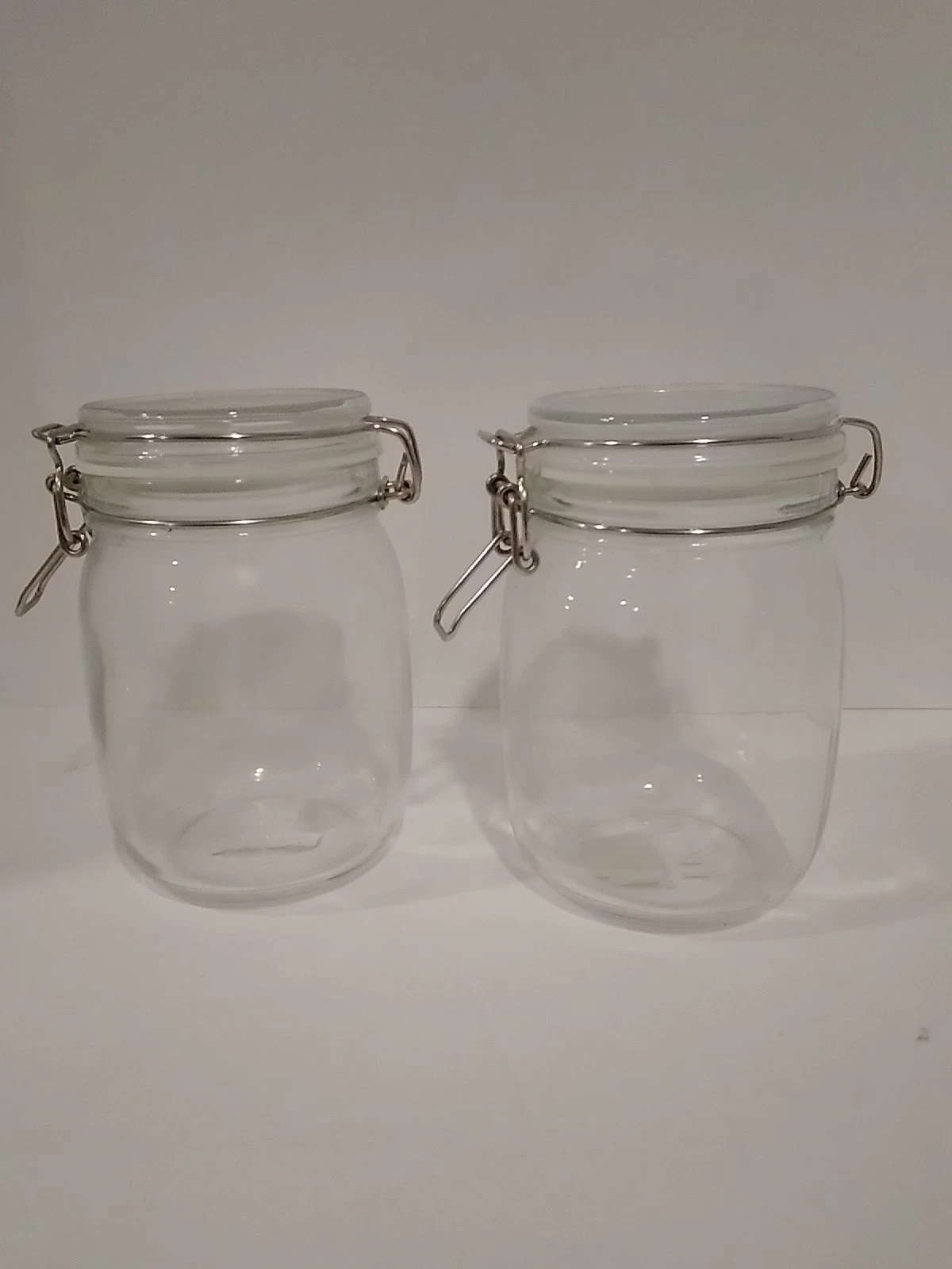 Ikea 6.75 Inch Glass Storage Jars Set of 2 with Metal Clamp and Rubber Seal