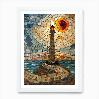 Mosaik Leuchtturm Kunstdruck gerahmt Wandbild Poster Leinwanddruck Bild