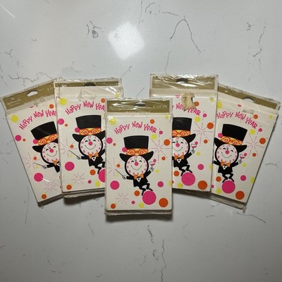 Vtg 1960s Hallmark HAPPY NEW YEAR Invite Cards Mid Century Lot of 5 Packs