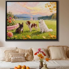 Oil Painting Dog Art Print French Bulldog Spaniel Samoyed Canvas Wall Decor