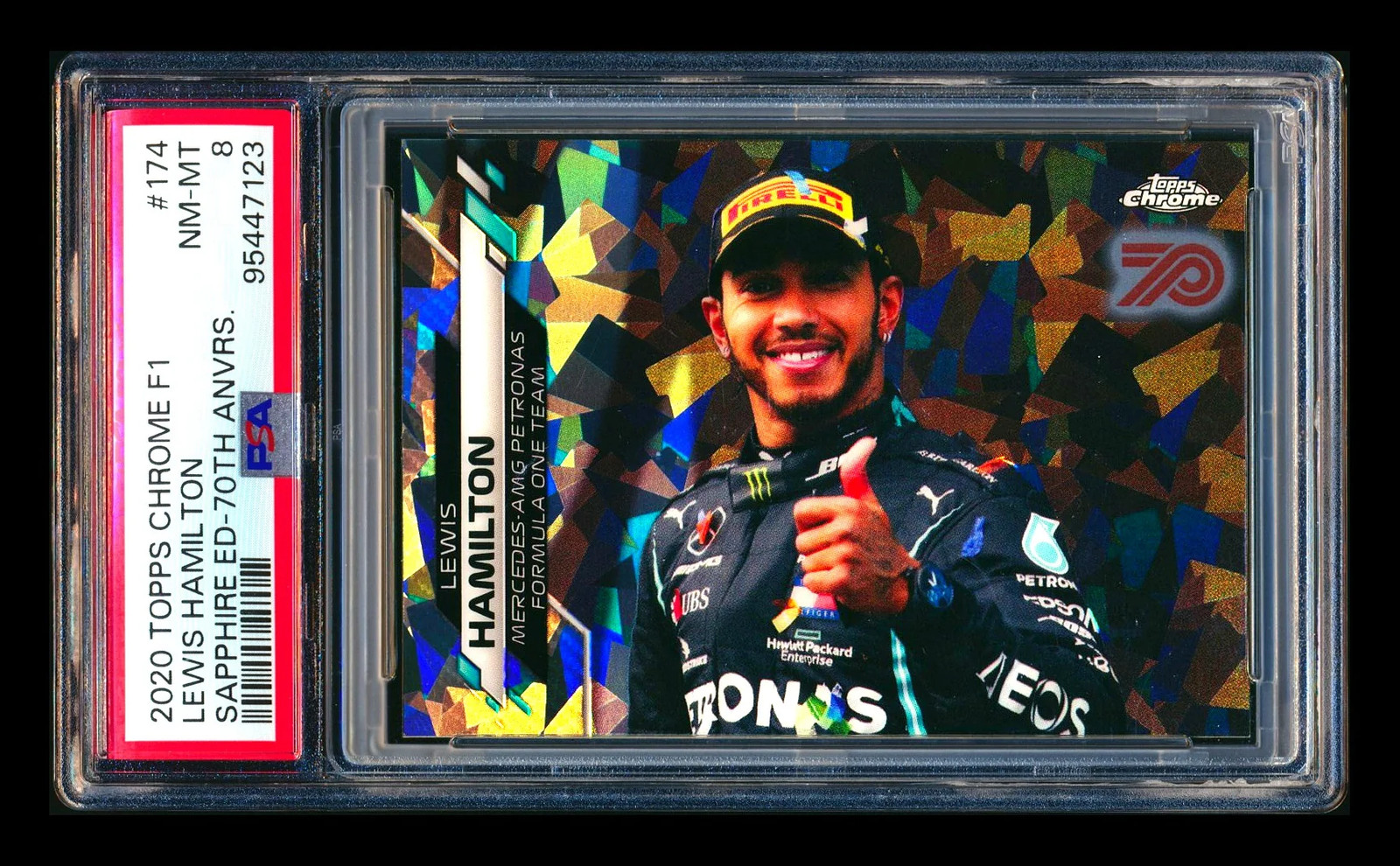 2020 Topps Chrome Sapphire F1 #174 Lewis Hamilton RC 70th Refractor #18/70 PSA 8