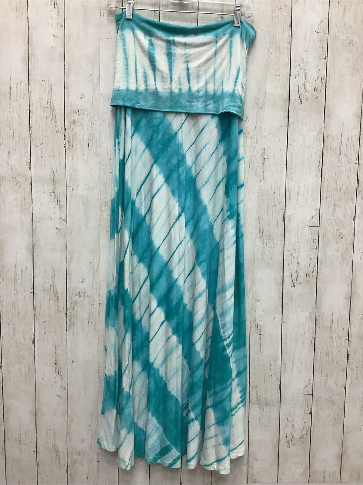 Boston Proper Long Turquoise and White Tie Dye Ruched Sleeveless Maxi Dress, S