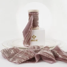 Rose Gold Velvet Ribbon 2 Inch Frayed Edge Velvet Silk Ribbon 2 Rolls 4 Yards Cr