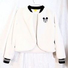 Girls Disney Mickey Mouse White Faux Fur Fleece Jacket Size Medium