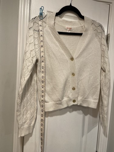 Cat & Jack Size L Girls White Silver Sparkle Knit Cardigan Gold Glitter Buttons - Picture 9 of 10