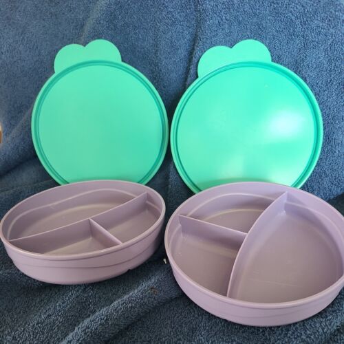 Tupperware Munch Kids Divided Microwavable Bowls (Set of 2) #2552-1 Purple Teal - Afbeelding 1 van 7