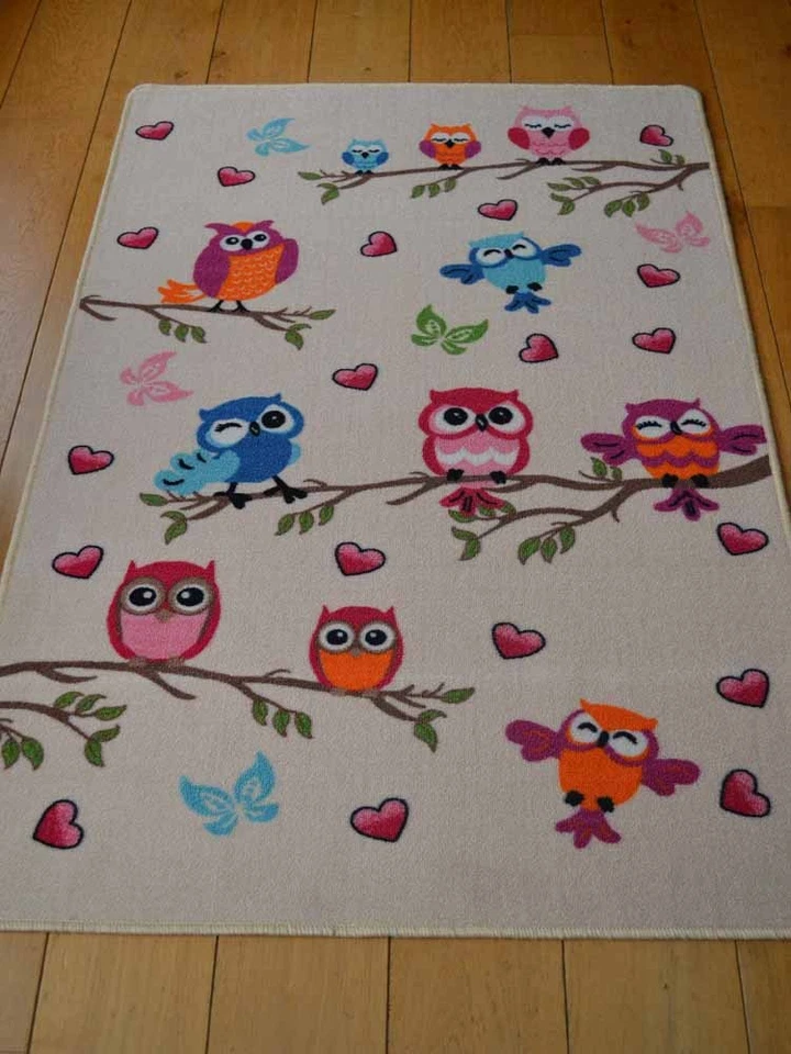Nursery Rug Childrens Mat Cute Owl Design New Bright Small Large Kids Rugs Cheap - Image 2 of 2