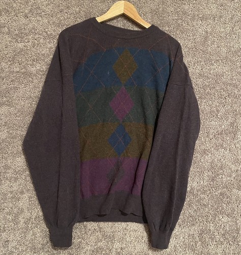 Vintage 80s 90s chaps ralph lauren lambswool argyle knit sweater L multicolor - Picture 1 of 5
