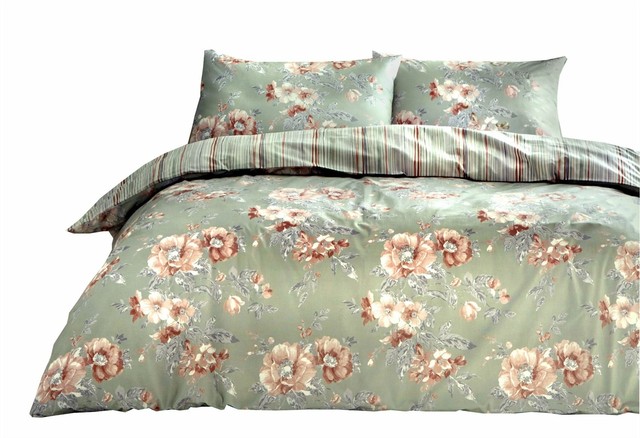 Floral Birds On Branches King Size Green Cotton Blend Duvet