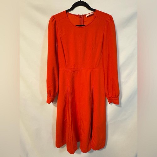 Vestido Tory Burch XS Tejido Crepé Midi Rojo Calce y Acampanado Reloj de Arena Mangas Largas - Imagen 6 de 13