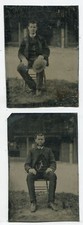 MEN POSED SEATED OUTSIDE. 2 SET TINTYPES.