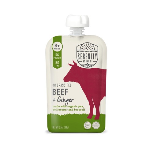 Serenity Kids Baby Food Pouch 6+ Months Grass Fed Beef & Veggies 3.5oz BPA-Free - Picture 2 of 2