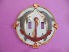 Double Light Switch Plate  Nautical and  marine animal,  Dolphins, anchor