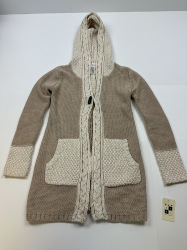 NWT Max Studio Youth Small Long Cardigan Sweater Beige Hooded