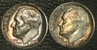 1959 P, D, Roosevelt dimes, Gem BU, Pretty toning, 2 coins