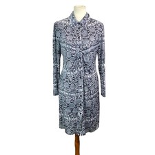 V By Eva Womans Button Down Stretch Dress Size L Long Sleeve Snake Print