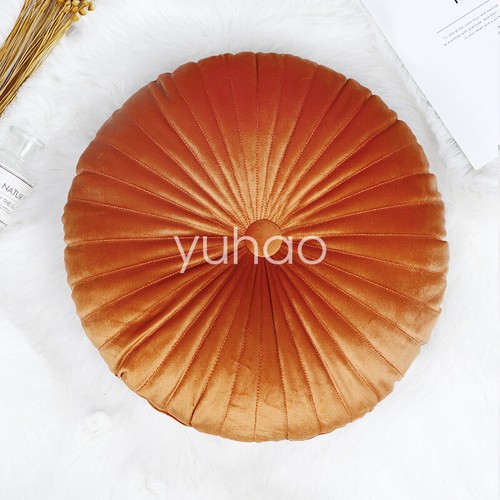 Pumpkin Velvet Round Pleated Sofa Cushion Soft Couch Pillow Pad Room Home Decor - Picture 17 of 18