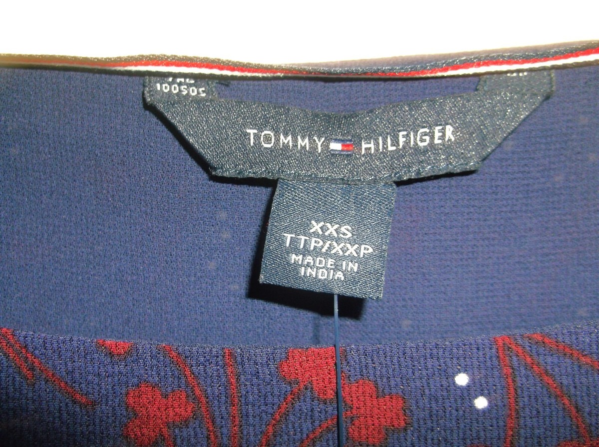 $42 TOMMY HILFIGER Ruffled Sleeve Blouse NWT Sz XXS Midnight Blue