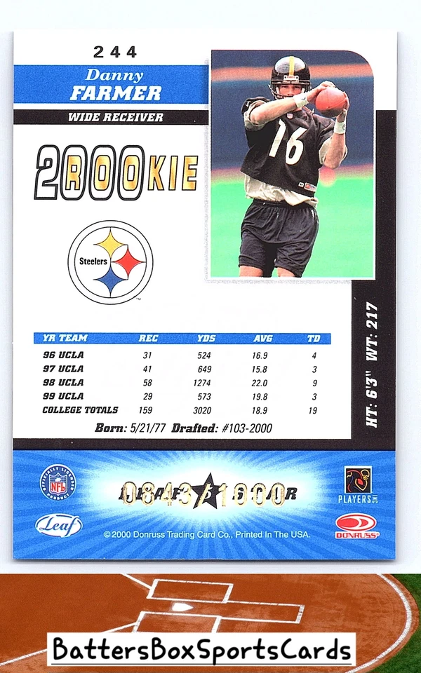 2000 Leaf Certified #244 Danny Farmer #/1000 - Image 2 of 2