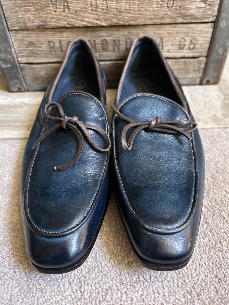 NEW $700 STEFANO BRANCHINI men's blue loafers shoes sz 9