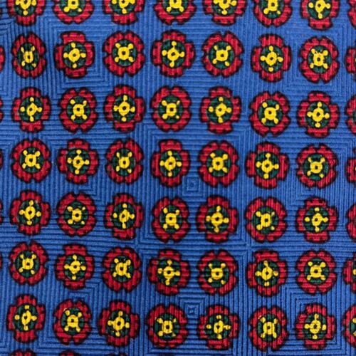 Corbata de seda vintage Polo Ralph Lauren azul con patrón geométrico rojo dorado - Imagen 4 de 9