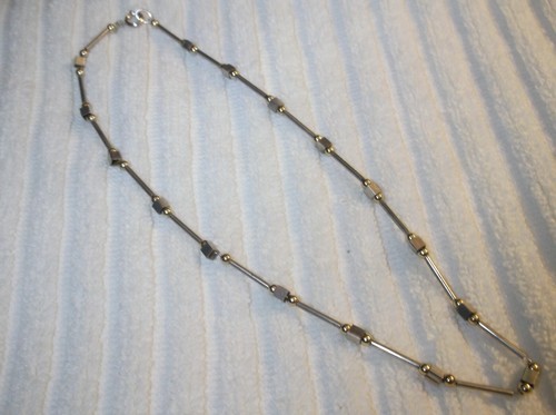 15" Sterling Silver & 14K Bead Chain Necklace Choker - Picture 4 of 6