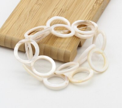 16 Stk. Perlmutt Perlen 25mm Ring rund flach m. Loch Donut Muschelperlen Auswahl