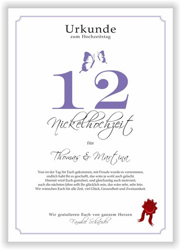 Hochzeitstag Geschenk Urkunde 1-80 Hochzeitstag Ehejubiläum wählbar - Bild 85 von 567